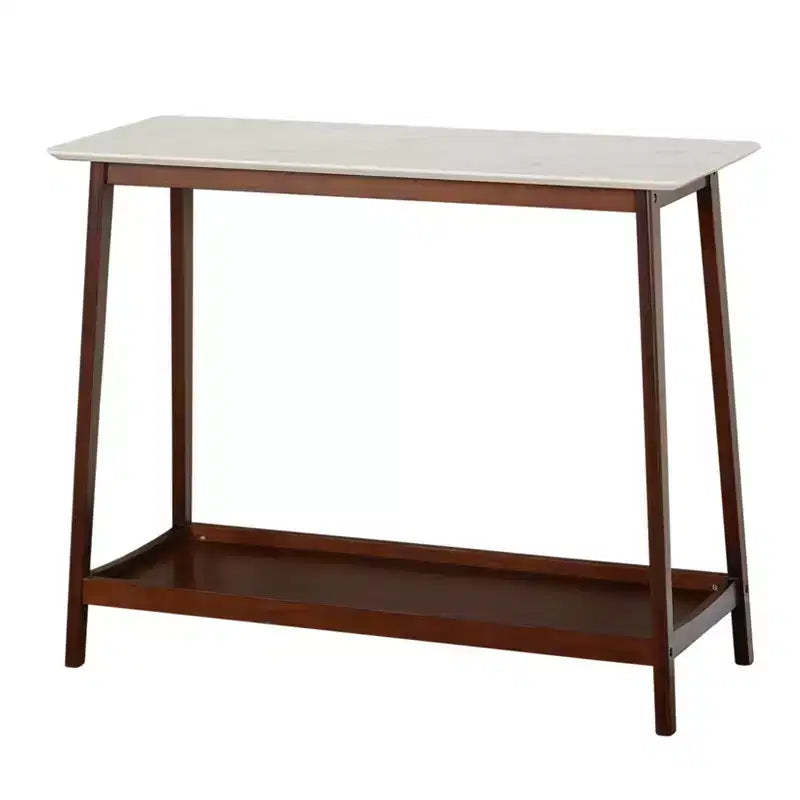 Buylateral Jhovies Console Table - Walnut: Faux Marble Top, Entryway, Hallway, Narrow Design