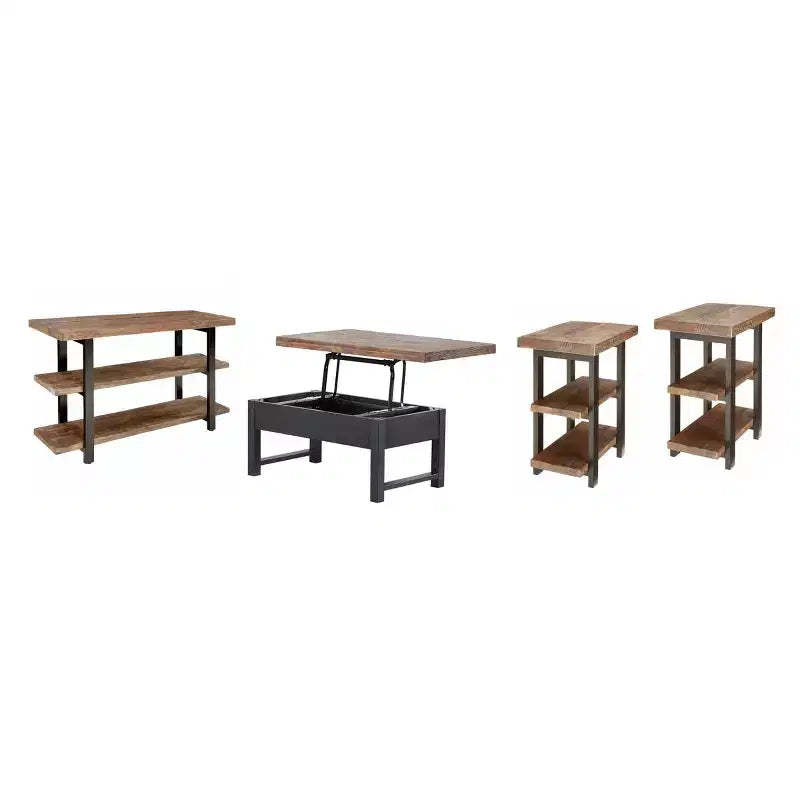 4pc 42" Pomona Living Room Set with Lift Top Coffee Table, Console Table and Two End Tables Rustic Natural - Alaterre Furniture