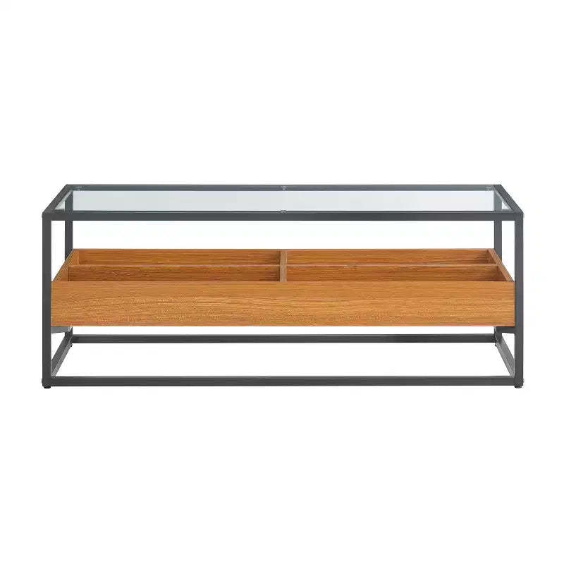 Saarinen Glass Top Coffee Table Golden Oak - Danya B.: Contemporary Scandinavian Style, Open Shelves, Storage, Matte Finish