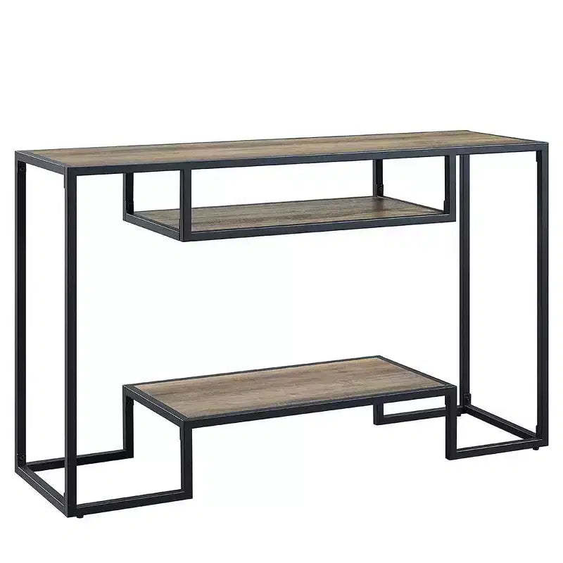 Idella 48" Console Tables Rustic Oak and Black - Acme Furniture: Fixed Shelf, Metal Frame, No Assembly Required