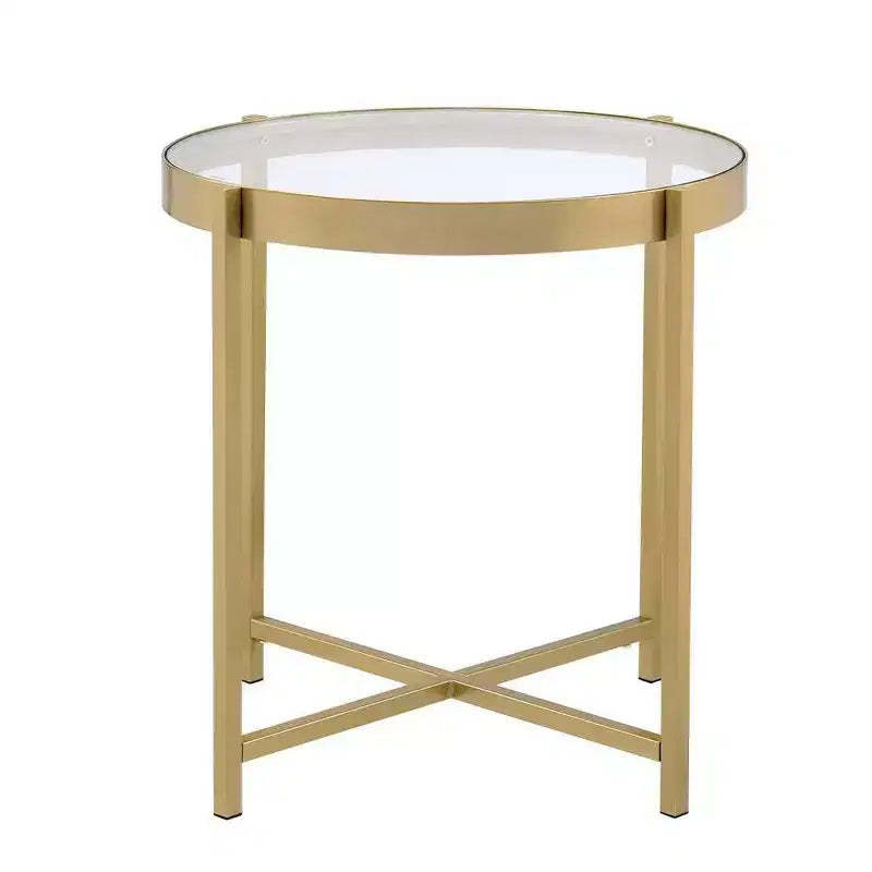 Acme Furniture Charrot Clear Glass Top Accent Table Gold Finish