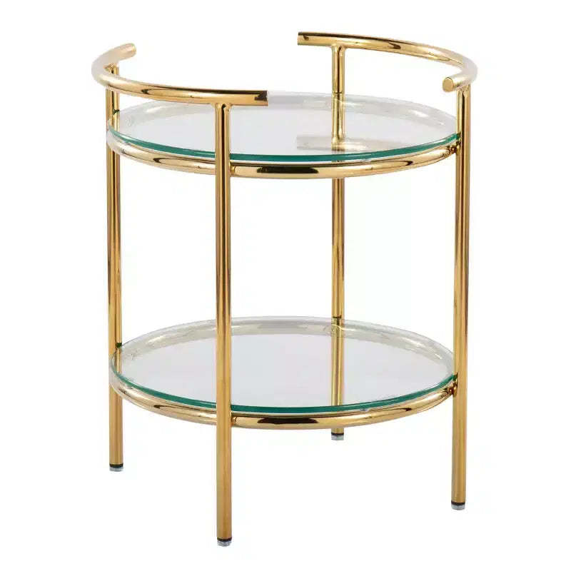 Rhonda Side Table Gold/Clear Glass - LumiSource: Art Deco, Tiered Design, Oval Shape, 22" Height