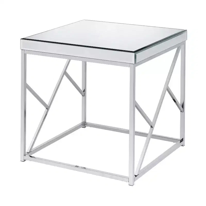 Evelyn Mirror Top End Table Chrome - Steve Silver Co.