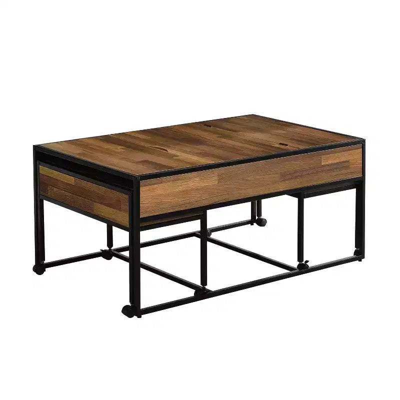 24/7 Shop At Home Castlederg Nesting Table Black: Industrial Style 3-Piece Set with Storage, Steel Frame