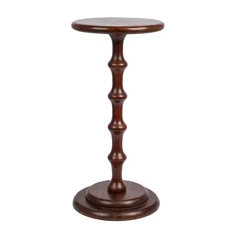 Storied Home Ergo Pedestal Cocktail Side Accent Table Dark Chestnut: Acacia Wood, 25" High, Round Base