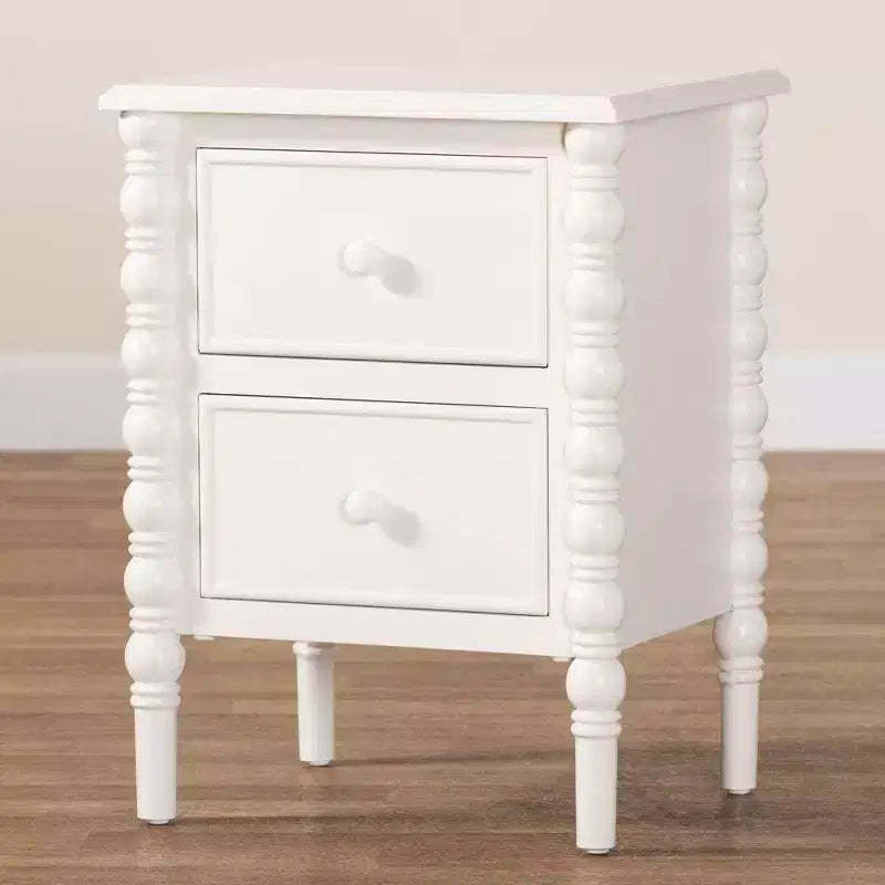 Baxton Studio Malinda Wood 2 Drawer End Table with Spindle Legs White