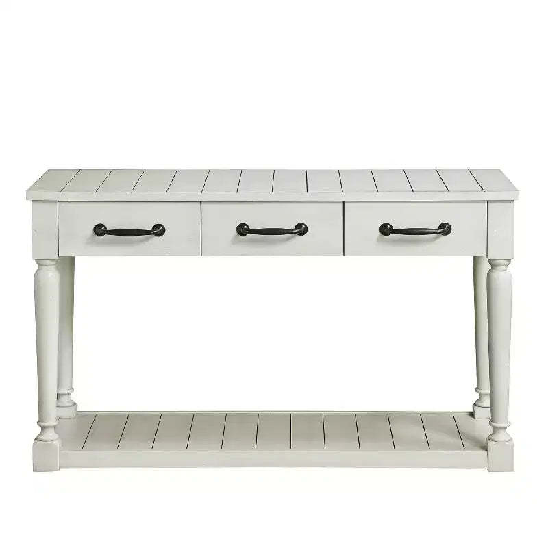 Hemingway Sofa Table Alabaster - Steve Silver Co.: Classic Cottage Design, Turned Legs, Storage Shelf