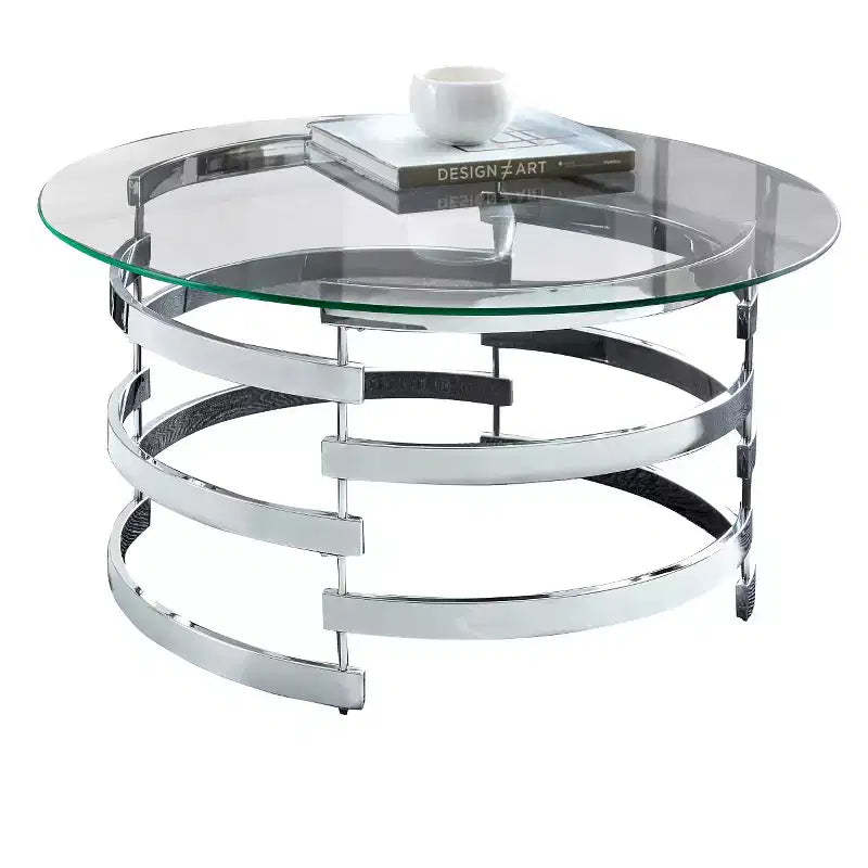 Tayside Cocktail Table Glass and Chrome - Steve Silver: Circular, Chrome Frame, Tinted Top