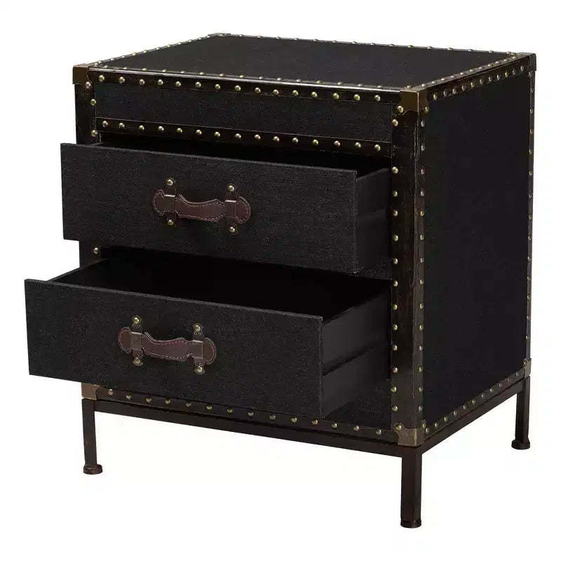 Baxton Studio Laura Canvas 2 Drawer End Table Trunk Black/Brown