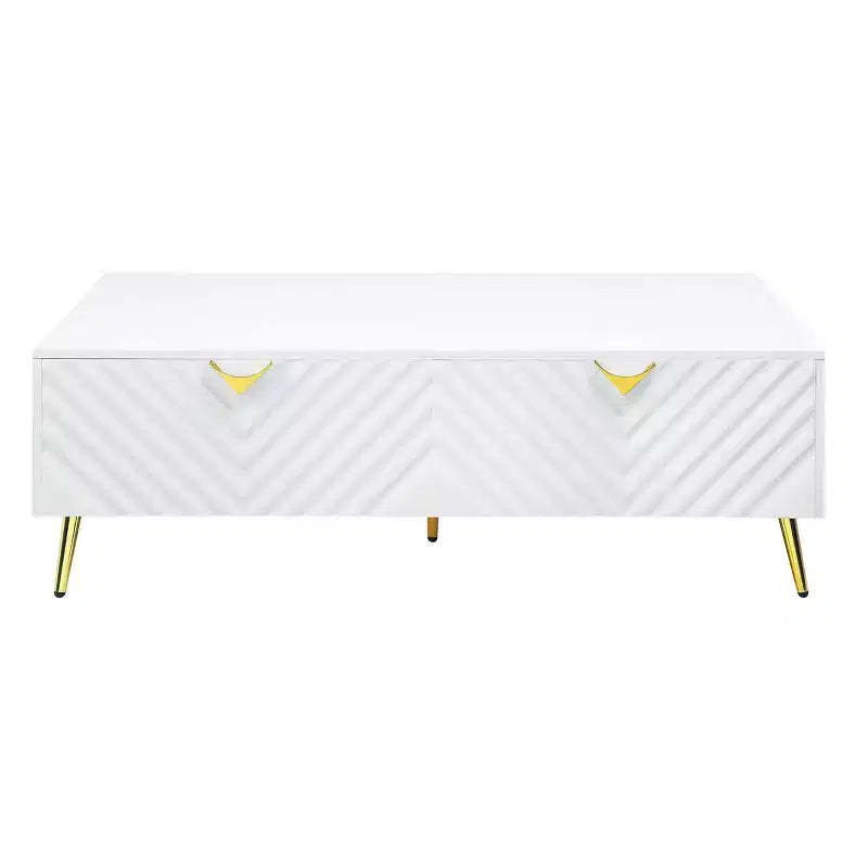 53" Gaines Coffee Table White High Gloss Finish - Acme Furniture: Chic Rectangular Design, No Assembly Required