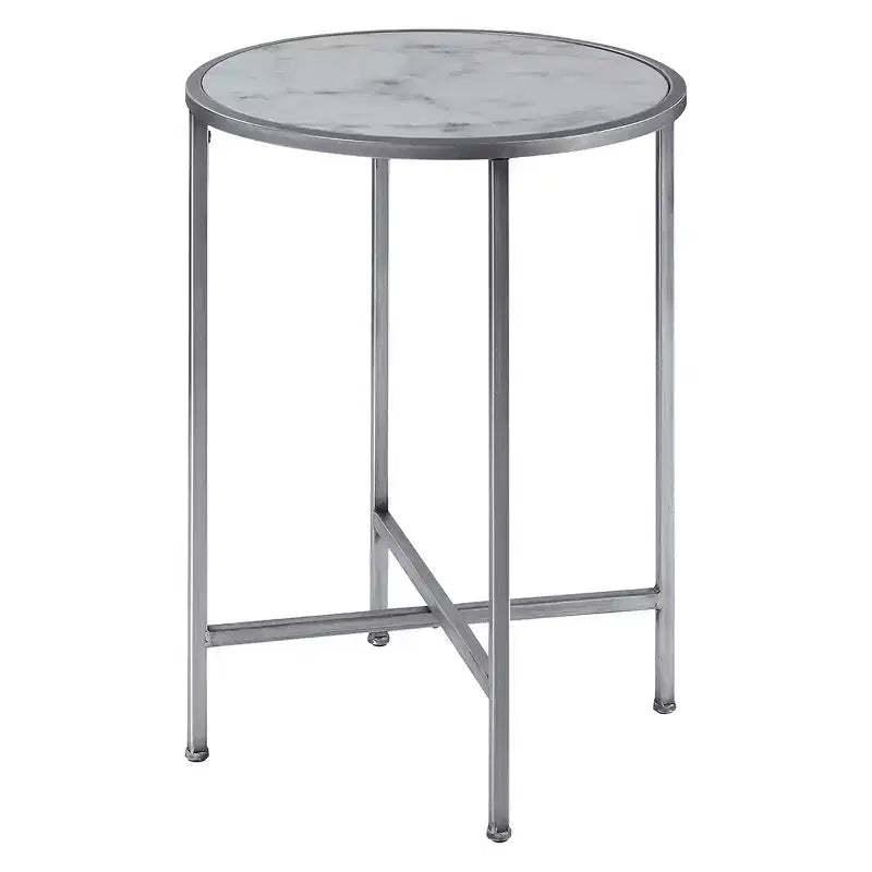 Gold Coast Faux Marble Round End Table Faux Marble/Silver - Breighton Home: Elegant Metal Frame, 24.5" High