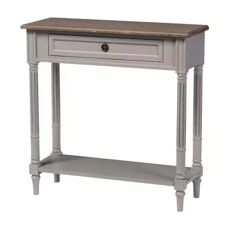Edouard French Provincial Style Console Table with 1 Drawer - White/Light Brown - Baxton Studio: Elegant Entryway Furniture, Narrow Design