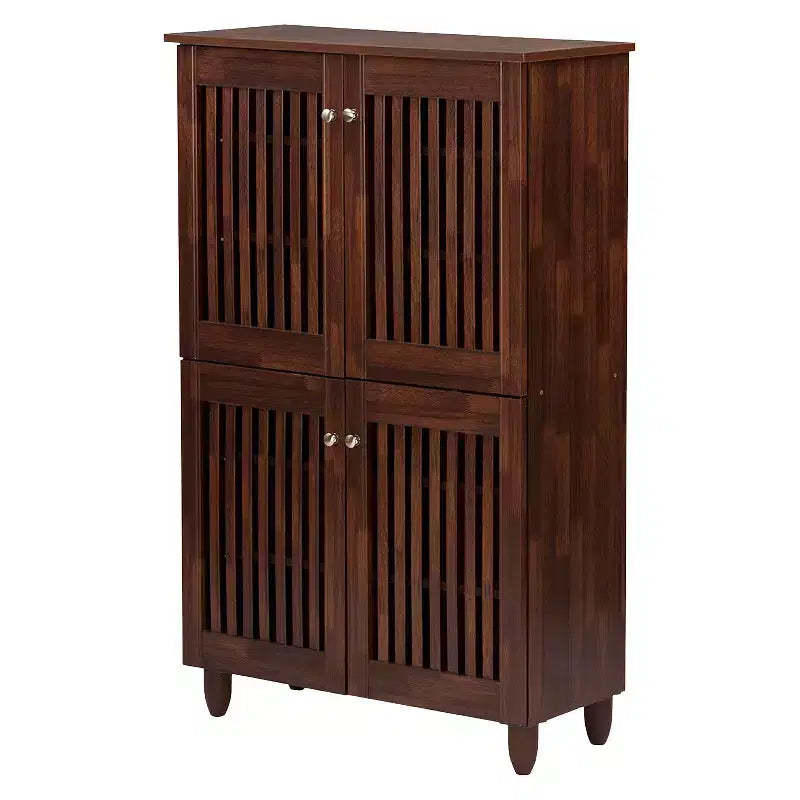 Baxton Studio Fernanda Modern and Contemporary 4-Door Wooden Entryway Shoes Storage Tall Cabinet - Oak Brown: Fixed Shelves, Mahogany Frame