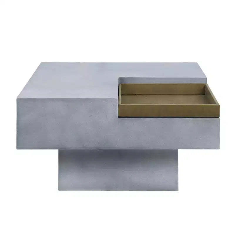 31.5" Kailano Coffee Table Weathered Gray Finish - Acme Furniture: Square Pedestal, Removable Tray, Cement Top