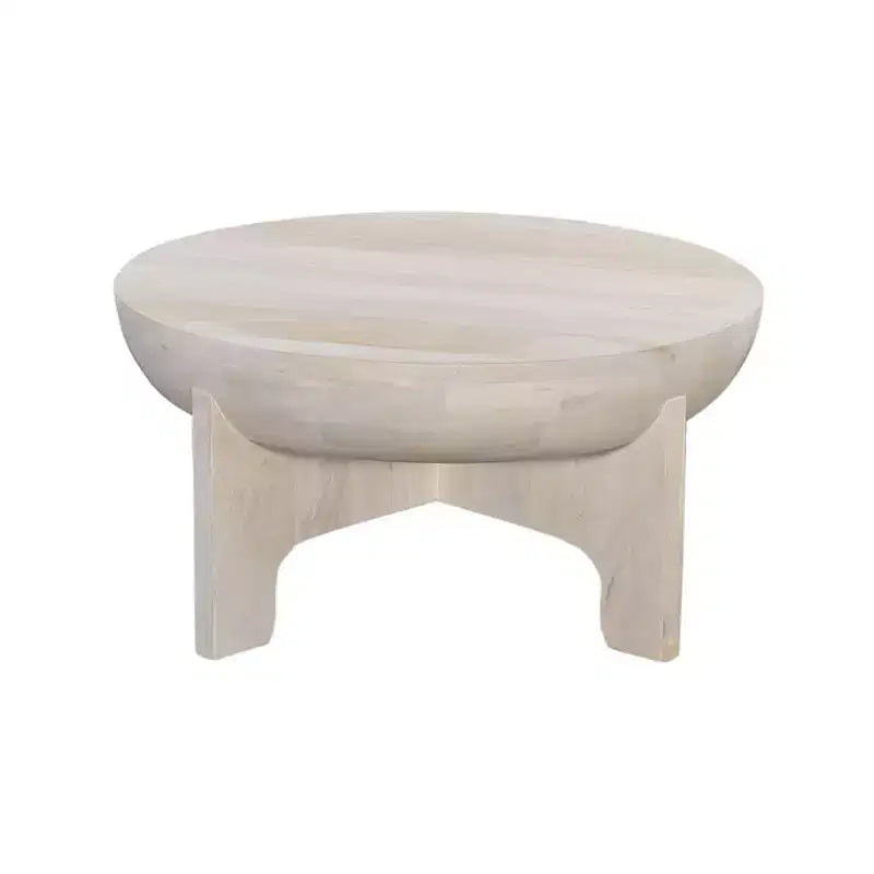The Urban Port 32" Coffee Table Mango Wood Drum Top Classic Washed White