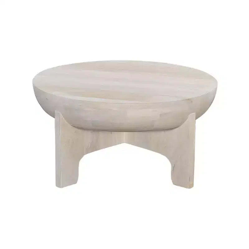 The Urban Port 32" Coffee Table Mango Wood Drum Top Classic Washed White