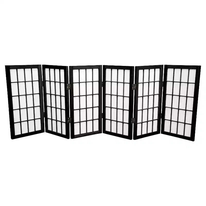 2 ft. Tall Desktop Window Pane Shoji Screen - Black (6 Panels) - Oriental Furniture