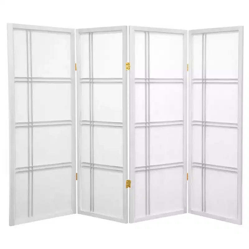 4 ft. Tall Double Cross Shoji Screen - White (4 Panels) - Oriental Furniture