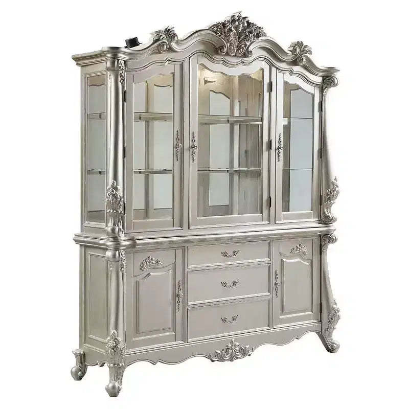 76" Bently Decorative Storage Cabinet Champagne Finish - Acme Furniture: Tempered Glass, Wood Composite, No Assembly Required