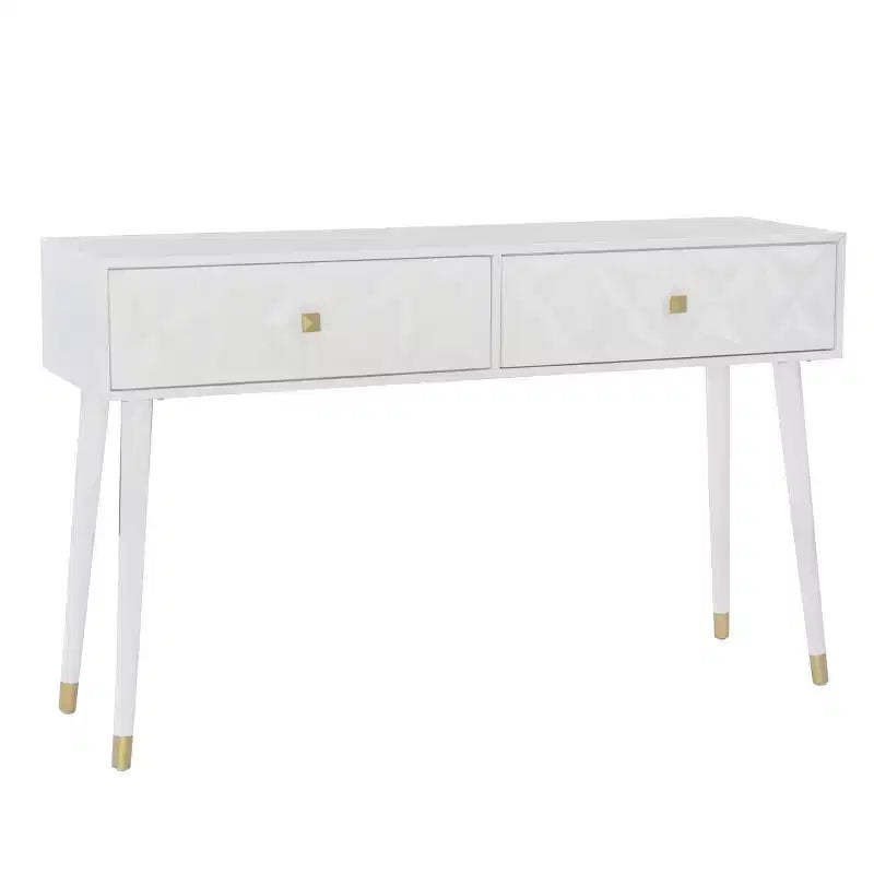 55.5" Geo Glam Console 2 Drawer with Gold Knobs Bright White - Linon: Entryway Narrow Storage, Modern Design