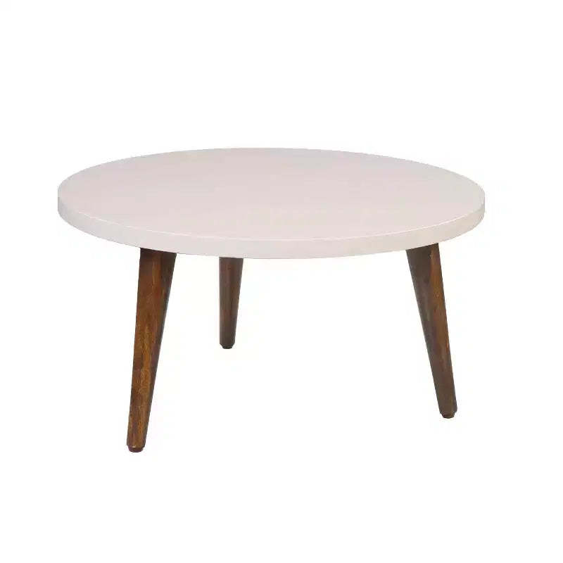 The Urban Port 24" Modern Coffee Table Round Off White Top Tapered Brown Mango Wood Legs Brown/White