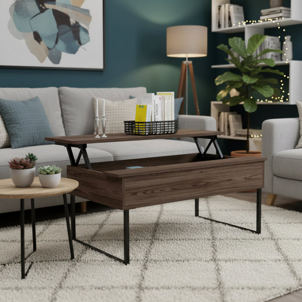 Bari Coffee Table Dark Walnut - Boahaus: Lift-Top, Hidden Storage, Modern Design