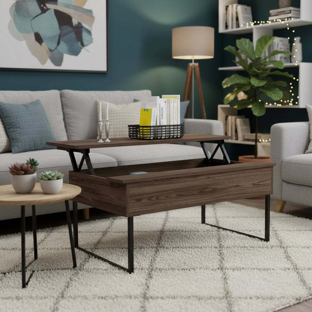 Bari Coffee Table Dark Walnut - Boahaus: Lift-Top, Hidden Storage, Modern Design