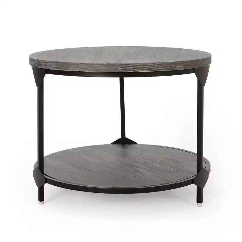 Cedarhurst Modern Industrial Round Coffee Table Gray/Black - Christopher Knight Home: Sturdy Iron Frame, Open Shelf