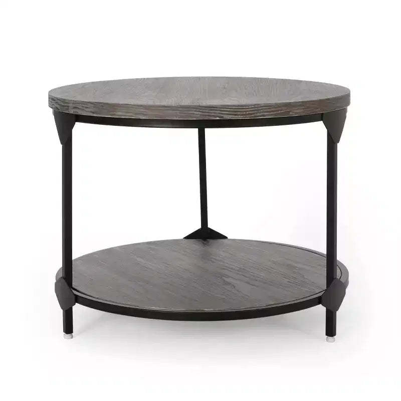 Cedarhurst Modern Industrial Round Coffee Table Gray/Black - Christopher Knight Home: Sturdy Iron Frame, Open Shelf