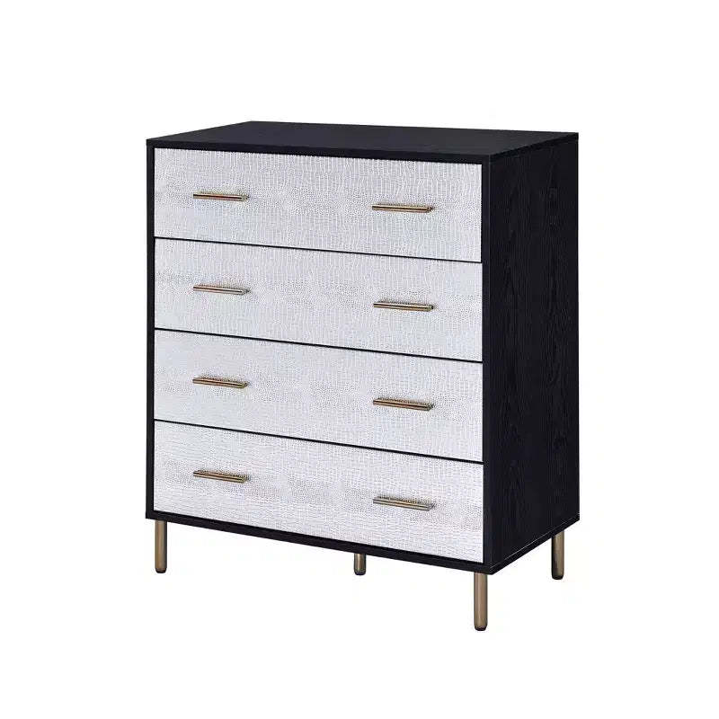 32" Myles Decorative Storage Drawer Black, Silver and Gold Finish - Acme Furniture: Elegant 5-Drawer Chest, Wood Composite, No Assembly Required