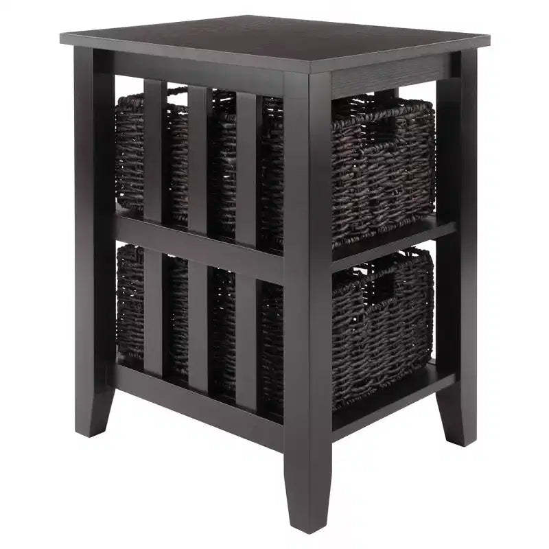 Winsome Morris Side Table with Baskets Espresso/Chocolate: Compact Storage, Printer Stand, Narrow Design