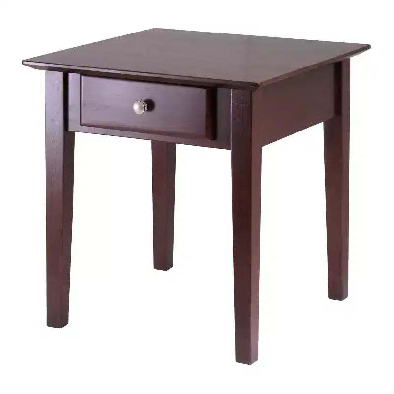 Rochester End Table with One Drawer, Shaker - Antique Walnut - Winsome: Square Side Table, Tapered Legs, Storage