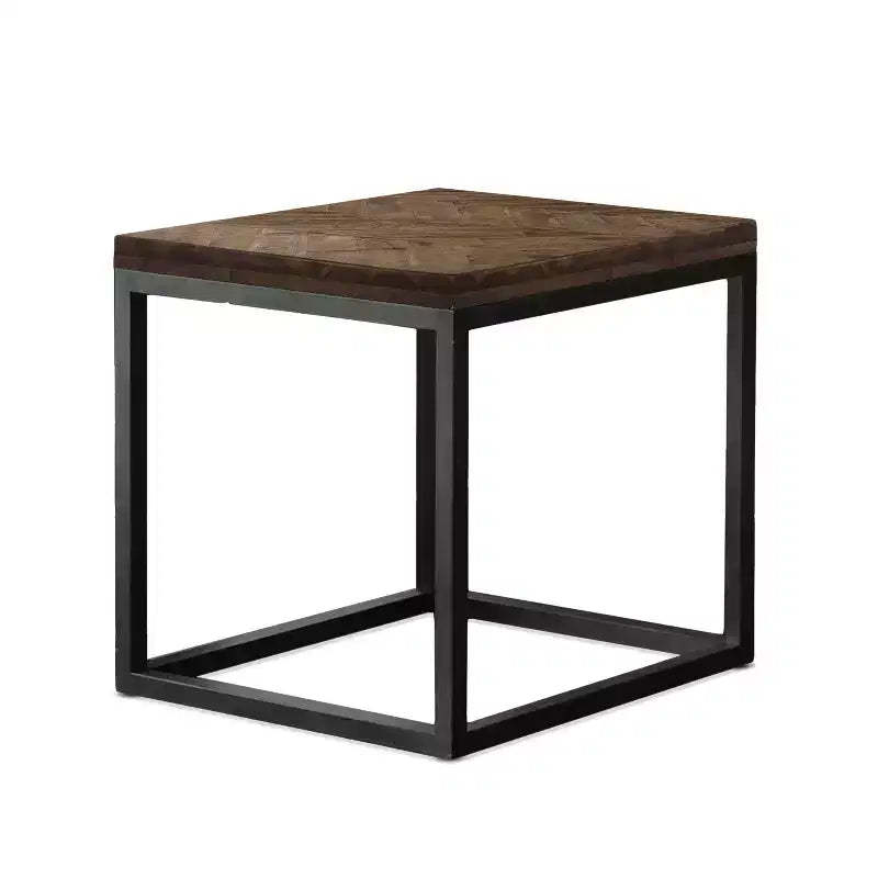 Lorenza End Table Metal Brown - Steve Silver Co.: Vintage Nickel Finish, Acacia Herringbone Pattern, Square Shape