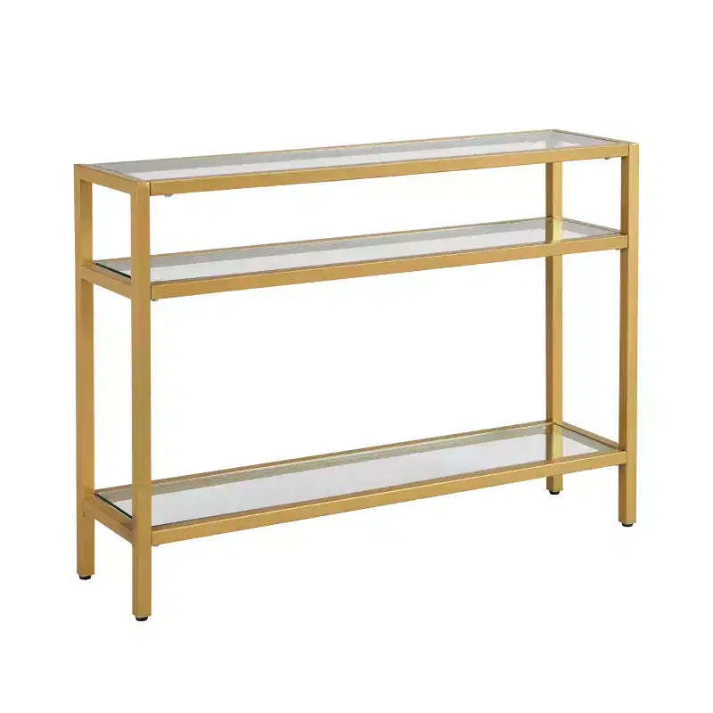Carolina Living Camden 3 Tier Console Gold: Sleek, Narrow Design, Tempered Glass, Entryway Elegance