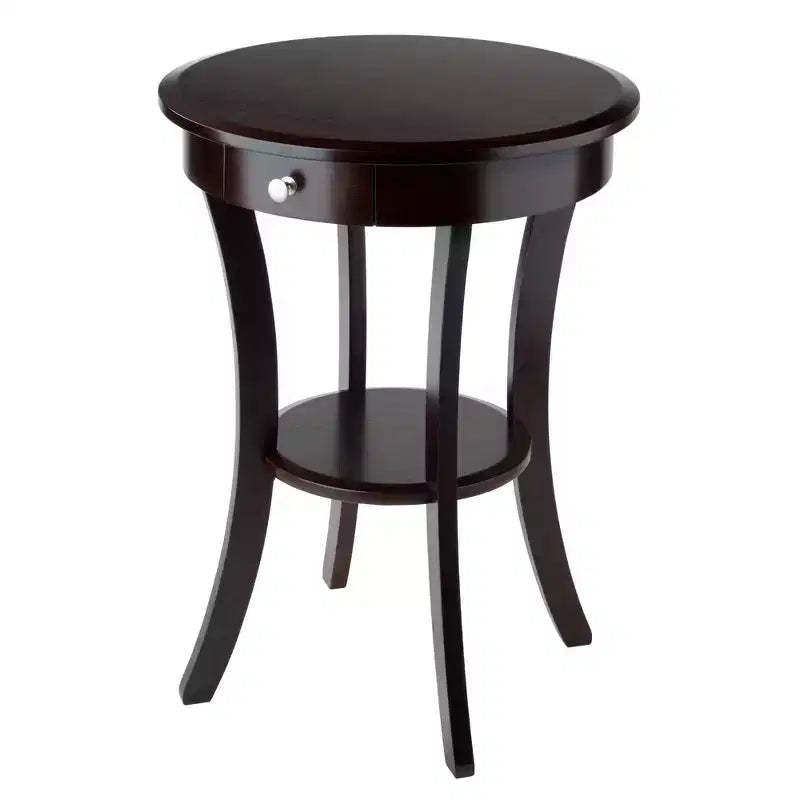 Sasha Round Accent Table - Cappuccino - Winsome: Flared Legs, Wood Composite, Storage Shelf