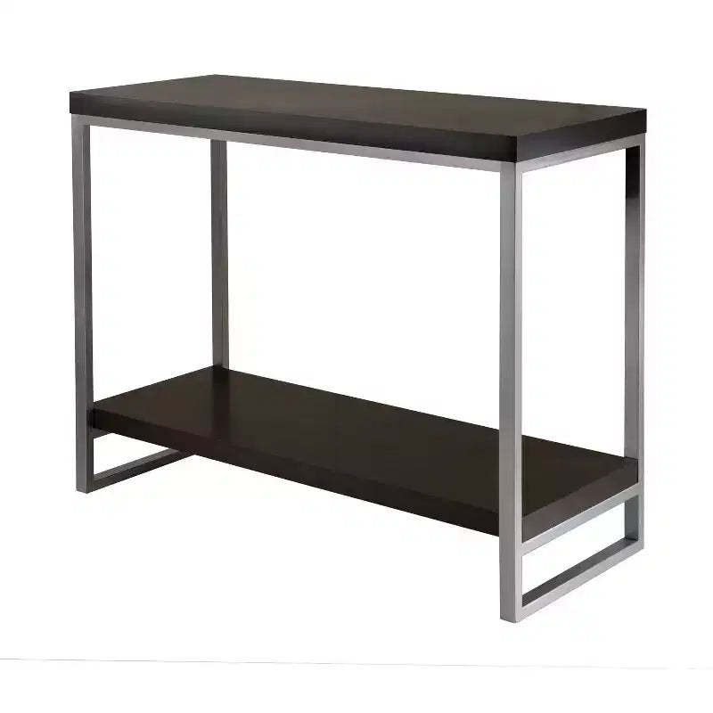Jared Console Table, Enamel Steel Tube - Dark Espresso - Winsome: Entryway Accent, Bottom Shelf Storage