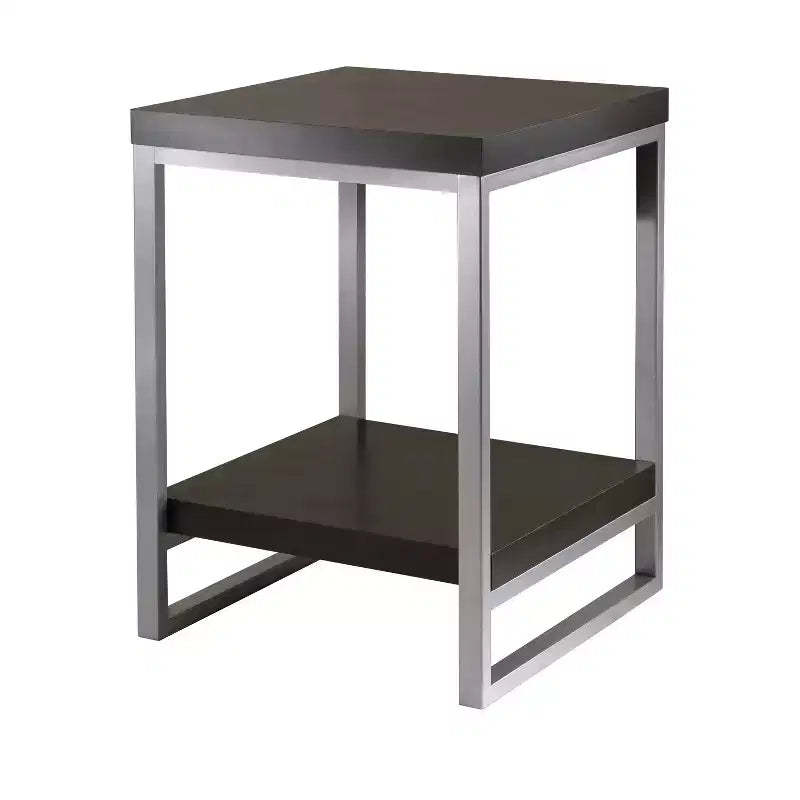 Jared End Table, Enamel Steel Tube - Dark Espresso - Winsome: 24" High, Contemporary Style, Printer Stand, Metal Frame