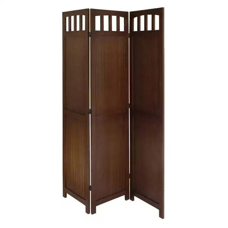 William Folding Screen - Antique Walnut - Winsome: Beechwood 3-Panel Privacy Partition