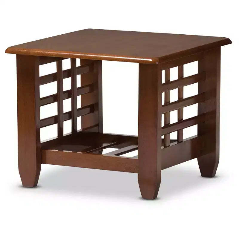 Baxton Studio Larissa Modern Classic Mission Style Living Room Occasional End Table Cherry Brown: Rubberwood Square Side Table with Shelf