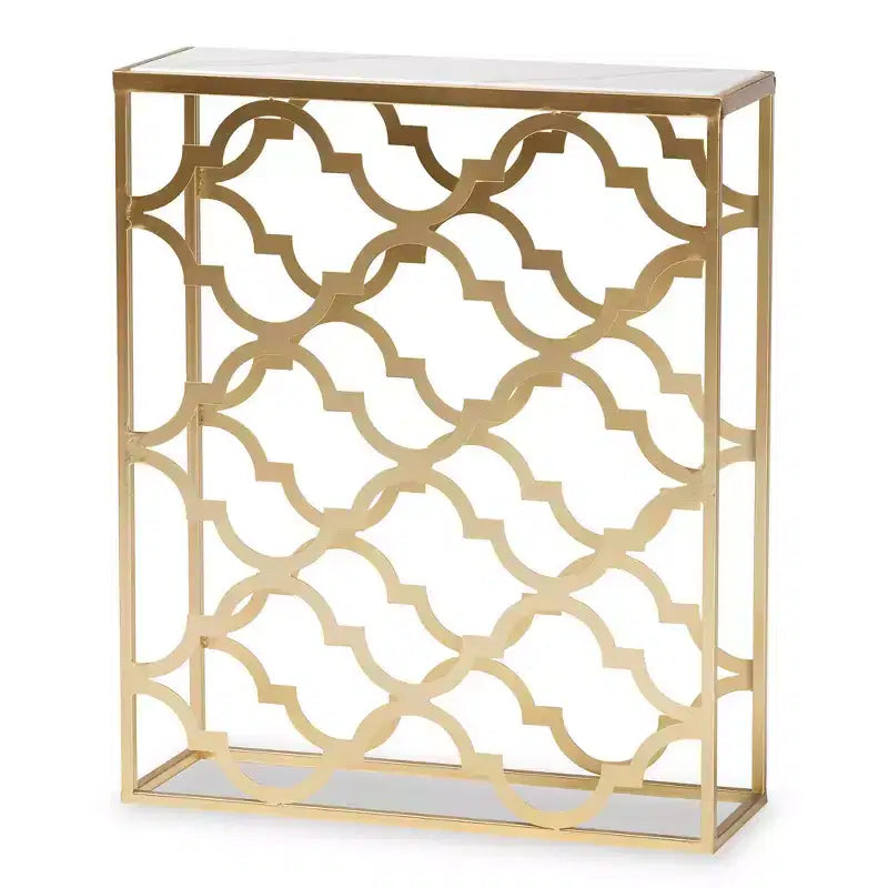 Calanthe Metal with Marble Tabletop Console Table White/Gold - Baxton Studio: Luxury Glam Style, No Assembly Required