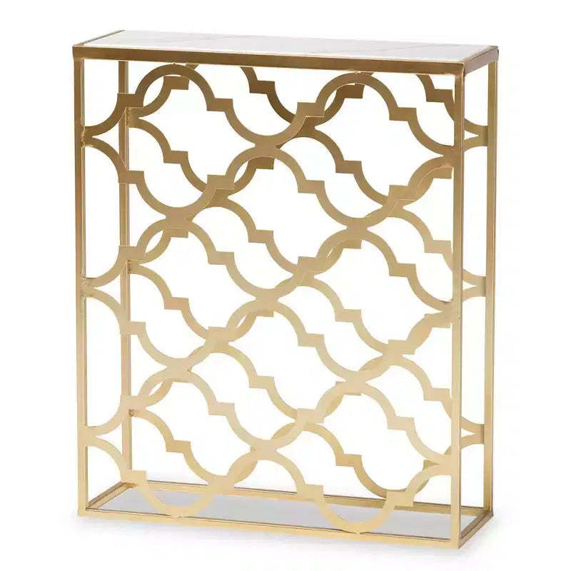 Calanthe Metal with Marble Tabletop Console Table White/Gold - Baxton Studio: Luxury Glam Style, No Assembly Required