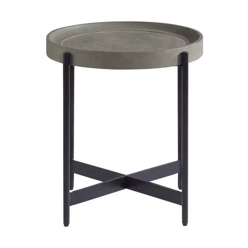 20" Brookline Round Wood with Concrete Coating End Table Concrete Gray - Alaterre Furniture: Chic Tray Top, Sturdy X-Frame