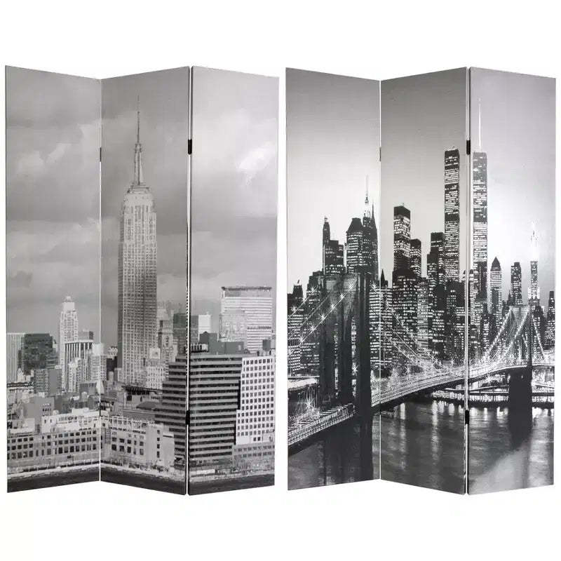 6ft Double Sided 3-Panel New York Scenes Room Divider - Oriental Furniture: Wood Composite, No Assembly Required
