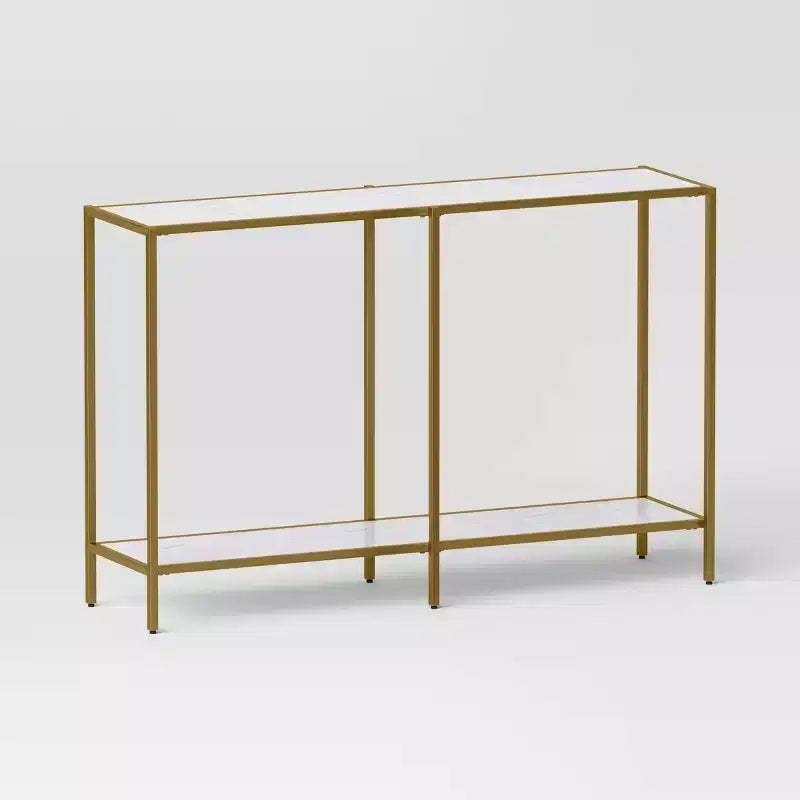Faux Marble and Metal Console Table Gold - Threshold™: Sleek Two-Tiered, Rectangular Design, 30" High
