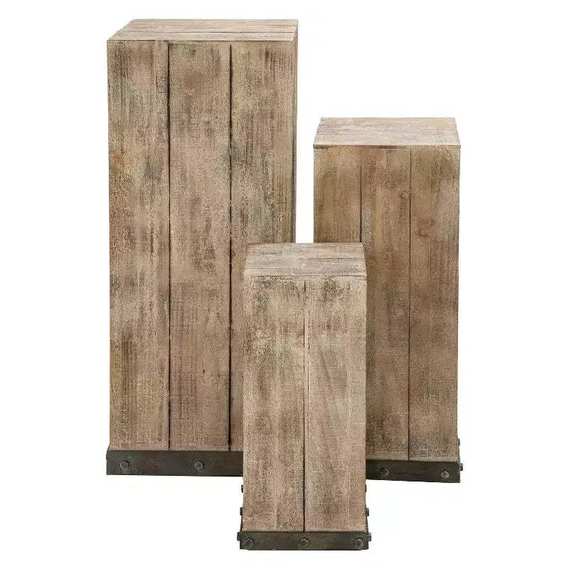 Wood (Set of 3) Square Pedestal Accent Tables Natural - Olivia & May: Fully Assembled, Indoor Use