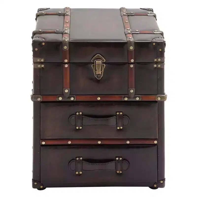 Wood and Faux Leather Trunk End Table Espresso Brown - Olivia & May: No Assembly, 2 Drawers, Indoor Use