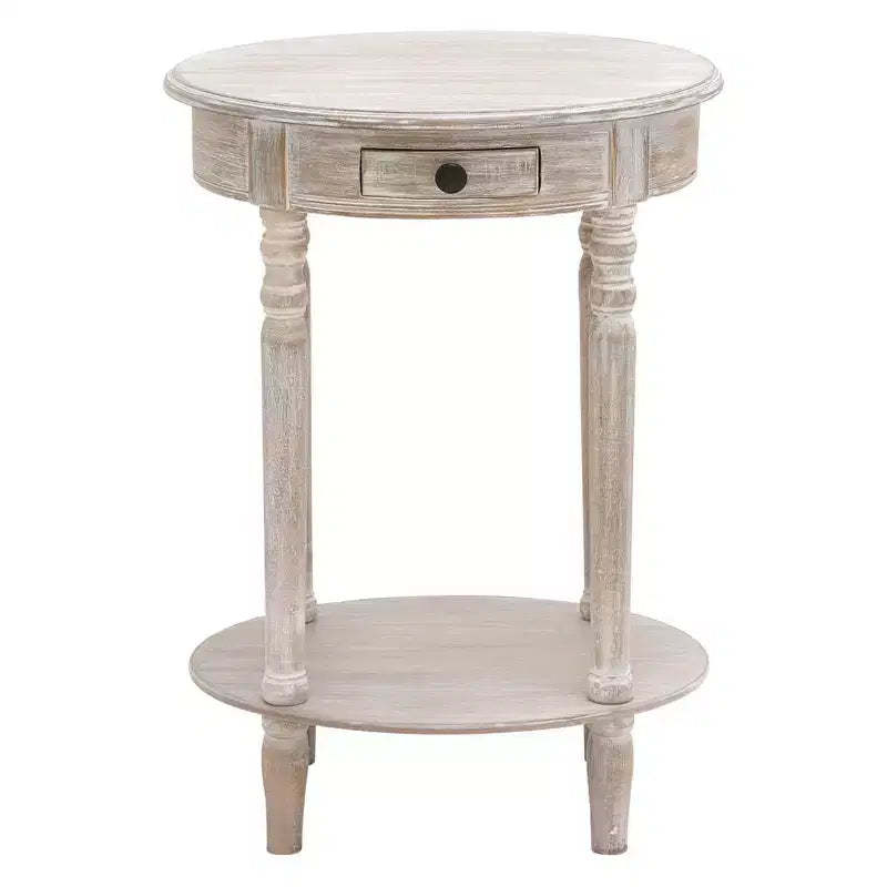 Olivia & May Wood Oval Accent Table Taupe: Farmhouse Style, Single Drawer, Indoor Use, Shelf Storage