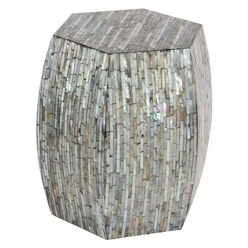 Wood and Shell Hexagon Accent Table - Olivia & May: Capiz Boho Style, No Assembly Required