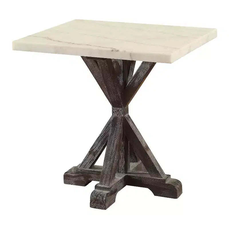Romina End Table Marble White/Espresso Brown - Acme Furniture