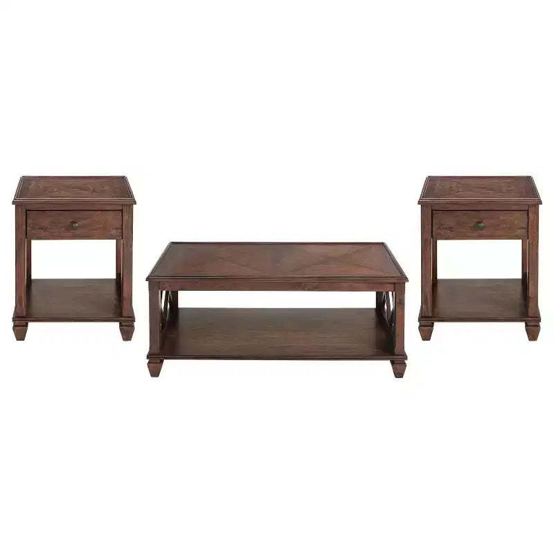 Alaterre Furniture 3pc Bridgton Wood Living Room Set: Pine Furniture, Cherry Stain